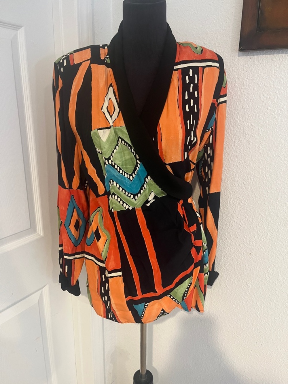 Abstract Wrap Blazer Jacket - Orange & Black